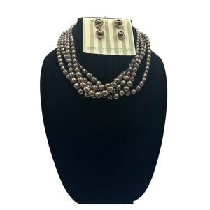 Lia Sophia Cafe Au Lait Brown 5 Strand Glass Bead Necklace and Earrings